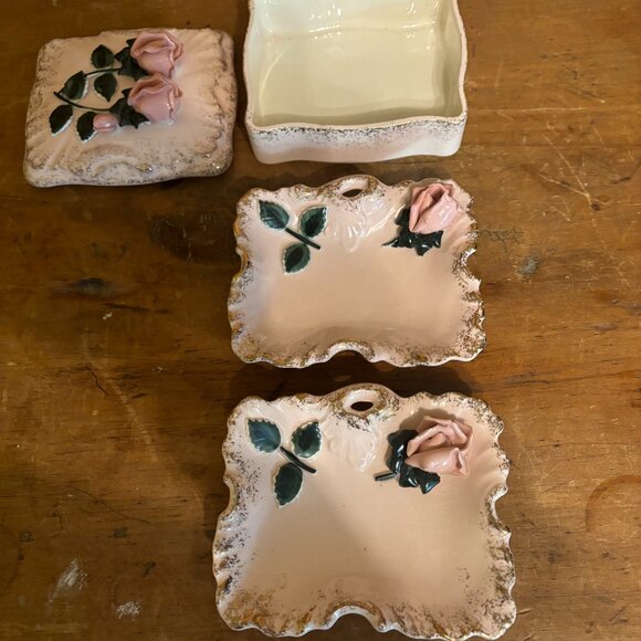 Antique Lefton 3 Piece Trinket Set - Picture 2 of 7